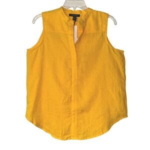 Ann Taylor Sleeveless Linen Blend Shell Top in Bright Yellow